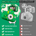 Dinosaur Kids Camera for Boys Girls, Toddler Digital Selfie Camera with Cute Protective Cover and SD Card, Christmas Birthday Gifts Toys for 3 4 5 6 7 8 9 10 11 12 Years Old Little Girls and Boys