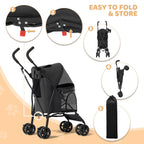 Magshion Compact Pet Stroller for Small-Medium Dogs/Cats up to 22lbs, 4-Wheel Lightweight Umbrella Shaped Portable Puppy Travel Jogger with Breathable Mesh, Cup Holder & Rear Storage, Leopard Print