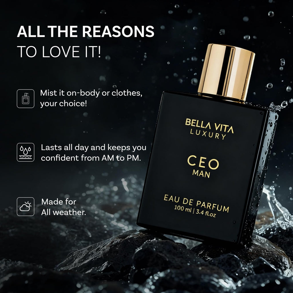 Bellavita Luxury CEO Man Eau de Parfum for Men, 3.4 fl oz (100 ml)