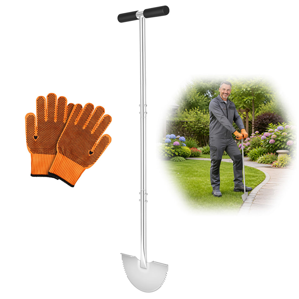 KYEEN-TOOLS Serrated Edger Lawn Tool - Half Moon Shovel with Softer T-Handle, Lawn Edger for Yard, Garden, Landscaping, Sidewalk, Cable Burial - Ergonomic Design, Rust-Proof, 38"