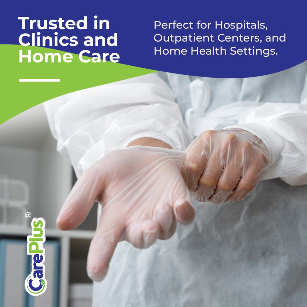 CARE PLUS Vinyl Gloves Clear Small Size 1000 Count | Heavy Duty, Non-Sterile, Powder-Free, Latex-Free Rubber | Food Prep, Kitchen & Cleaning Gloves, Ideal for Professional Use