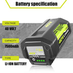 7500mAh Replacement for Ryobi 40 Volt Battery Lithium ion Compatible with Ryobi 40V Battery 7.5Ah OP4075A OP40602 OP40401 OP4026 OP40261 OP4050 OP40601 OP4030 Power Cordless Tools 2 Pack (Green)
