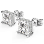Princess Cut Cubic Zirconia Stud Earrings for Men Women (6MM, White Gold)