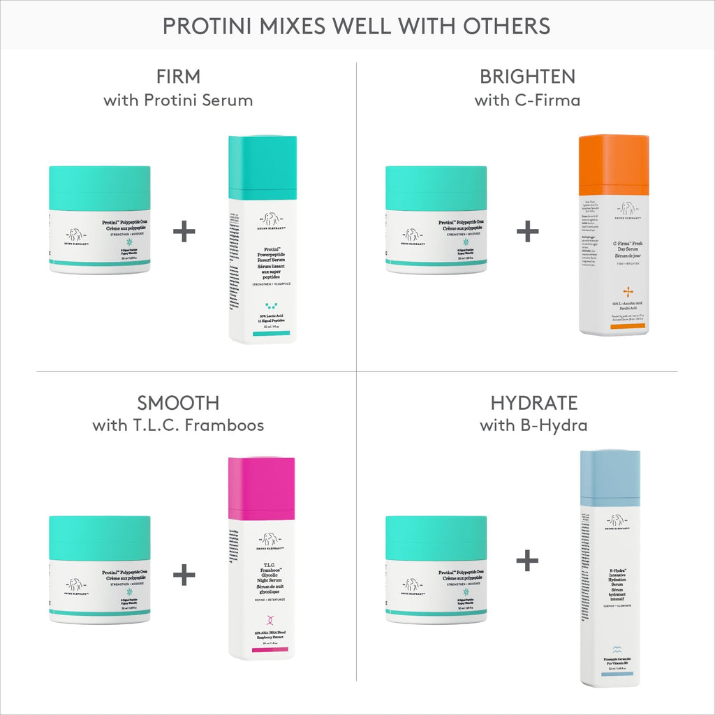Drunk Elephant Protini Polypeptide Cream - 50 ml/1.69 fl oz - Firming Moisturizer - Clean Clinical Skincare - Cruelty-Free - Dermatologist-Tested - Free of Essential Oils, Silicones, and Fragrance