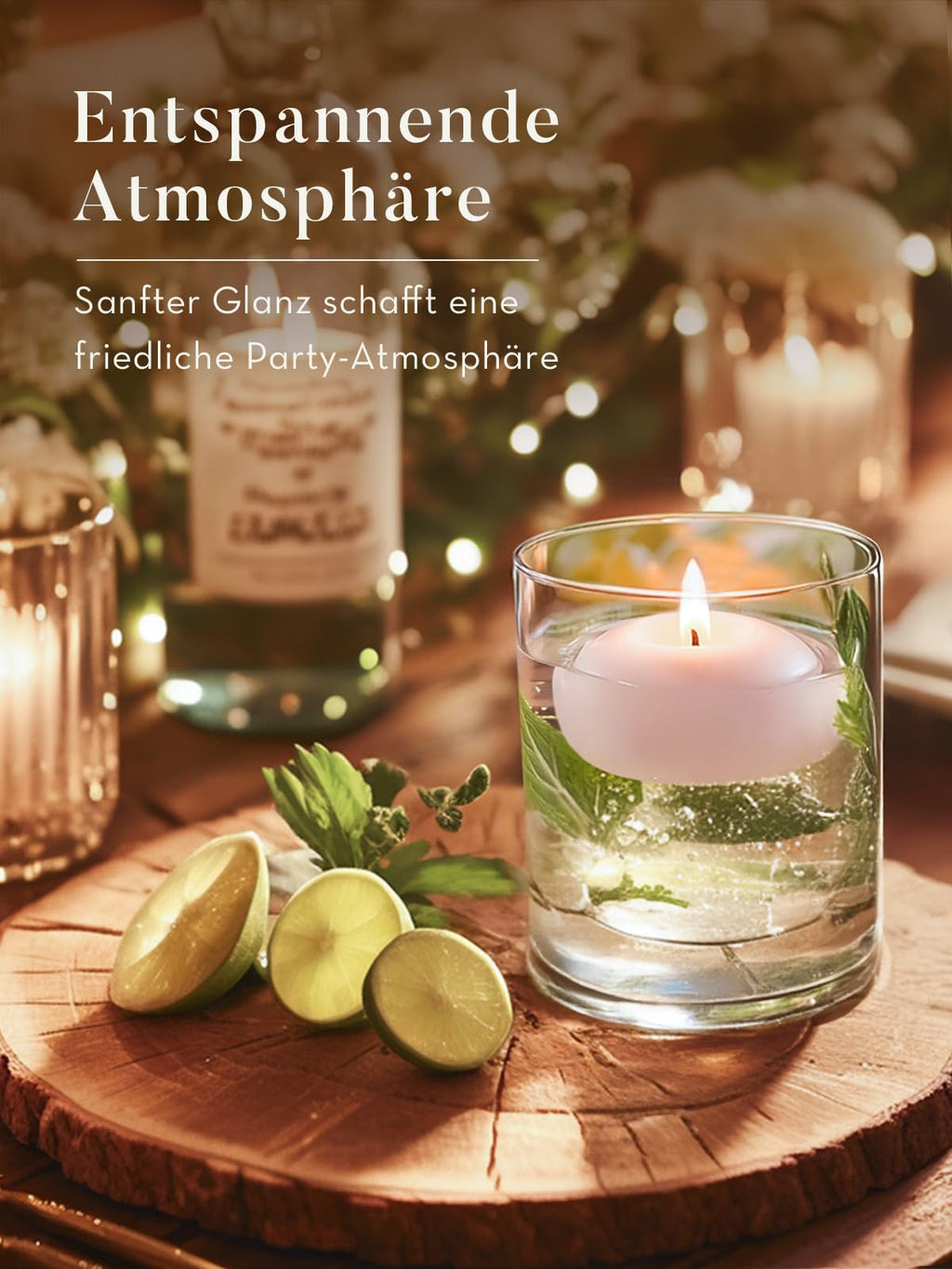 Ashlux 2 inch White Floating Candles, 5-6 Hours Burns 24 Pack Candles Set