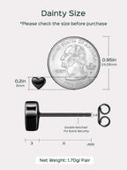 ChicSilver Black Heart Earrings for Women Sterling Silver Heart stud Earrings Hypoallergenic Black Earring 7MM