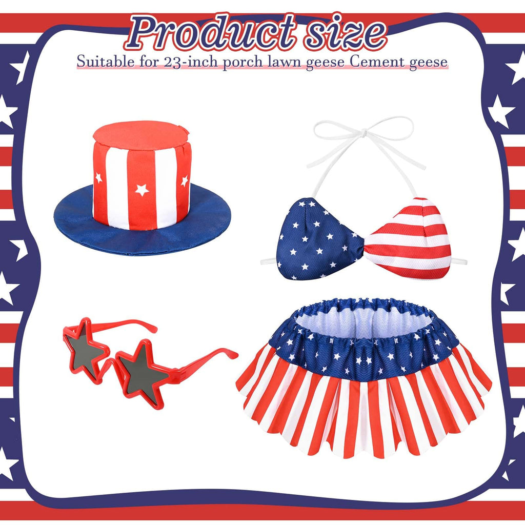 4th of July Bikini Goose Outfit Patriotic Porch Goose Clothes for Independence Day & Memorial Day Fits 23" Cement Plastic Goose Statue for USA 250th Anniversary Summer Outdoor Garden Yard Patio Decor