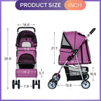BestPet Pet Stroller Dog Cat Jogger Stroller for Medium Small Dogs Cats Folding Lightweight Travel Stroller with Cup Holder (Purple, 4 Wheels)