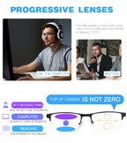 Missfive 2 Pack Mens Quality Progressive Multifocus Reading Glasses Blue Light Blocking, Man Spring Hinge No-Line Multifocal Readers Half Frame Metal Eyewear,Workspace For Near-Range, +1.5