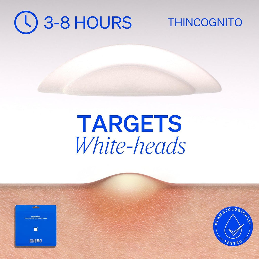 KNEMO Right Away Thincognito Invisible Spot Patch - Absorbing Hydrocolloid Pimple Patch for Face, Blemishes, Zits, Acne, Breakouts Spot Treatment for Skin Care, 2 Sizes (42 Count Pack of 2)