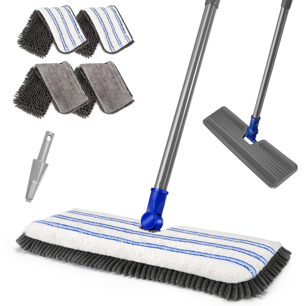 MASTERTOP Microfiber Dust Mop,Double-Sided Flat Mops for Hardwood Floors with 4 Reusable Mop Pads, Floor Mops with Stainless Steel Handle and Extension, Cleaner for Hardwood, Vinyl, Laminate, Tile