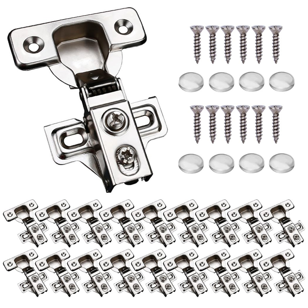 20 Pack Soft Close Cabinet Door Hinges for 1/2 Inch Overlay Cupboard, 105 Degree Opening Angel, Stainless Concealed Kitchen Cabinet Hinges with Mounting Screws, Manual and Door Bumpers