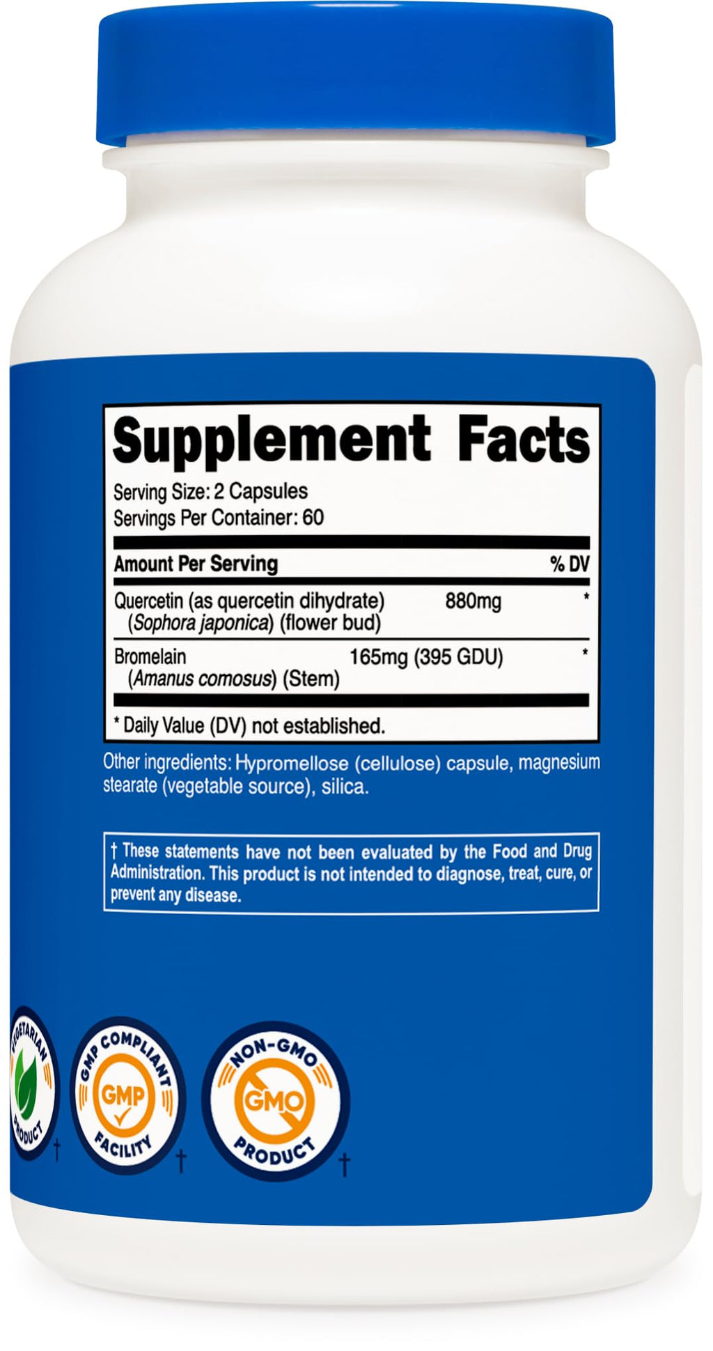 Nutricost Quercetin with Bromelain, 880mg Quercetin + 165mg Bromelain Per Serving, 120 Capsules, 60 Servings (2 Caps Per Serving) - Vegetarian, Non-GMO & Gluten Free