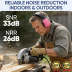 TICONN Noise Cancelling Ear Muffs for Adults, SNR 33dB Hearing Protection, Adjustable Safety Earmuffs for Construction (Soft Pink)