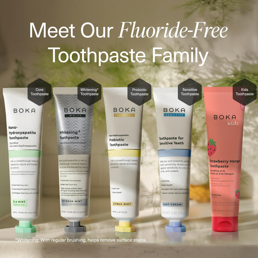 Boka Fluoride Free Toothpaste, Nano Hydroxyapatite Toothpaste, Appropriate for Sensitive Teeth - for Adult Oral Care - Ela Mint Flavor, 4 Fl Oz 3Pk US Manufactured