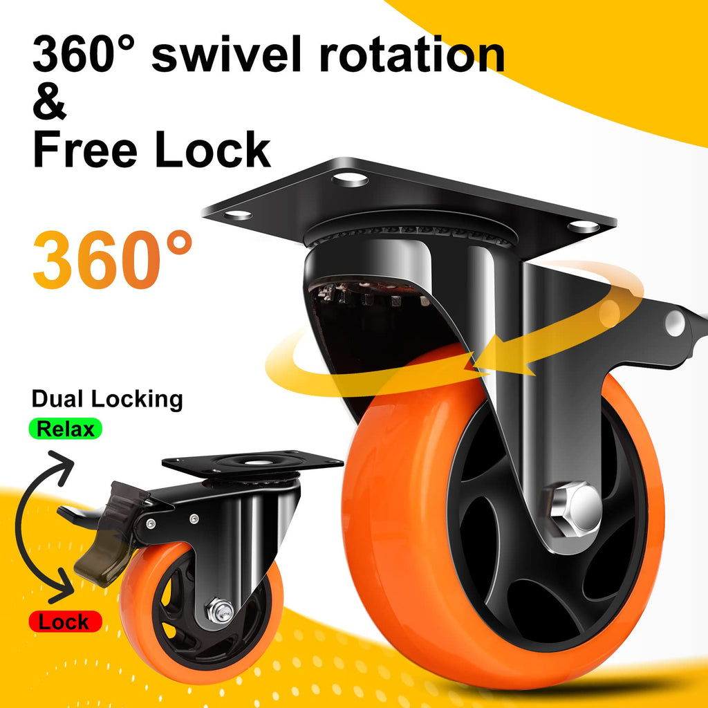 QNCZ 4" Caster Wheels, Outstanding Casters Set of 4 Heavy Duty, Silent Industrial Casters, Locking Casters Wheels for Furniture, Castor Wheels for Cart, Workbench.