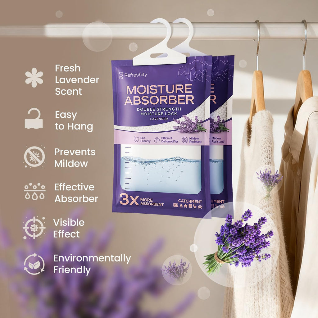 Moisture Absorbers and Humidity Absorber Bags for Closet - 10 Pack High-Efficiency Moisture Absorber and Humidity Packs for Home, Moisture Bags and Dehumidifier Bags for Car Lavender, 10 Pack