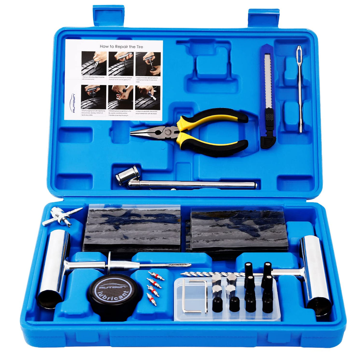 AUTOWN Flat Tire Repair Kit 68pcs, Heavy Duty Tire Plug Kit to Fix Puncture