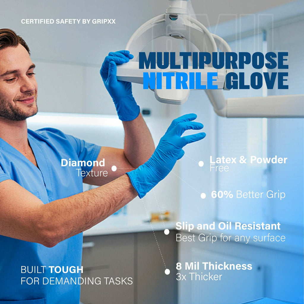 London Labs Heavy Duty 6 Mil Blue Nitrile Gloves Disposable Latex & Powder Free -Extra Stretchy Fentanyl Safe |Medical,First Aid Kit,EMT|Food Safe Rubber Gloves for Cooking & Cleaning|Bulk Pack (1000)