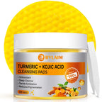 Turmeric Kojic Acid Cleansing Pads, 50 PCS Turmeric Pads for Face Dark Spots Cleansing & Exfoliation