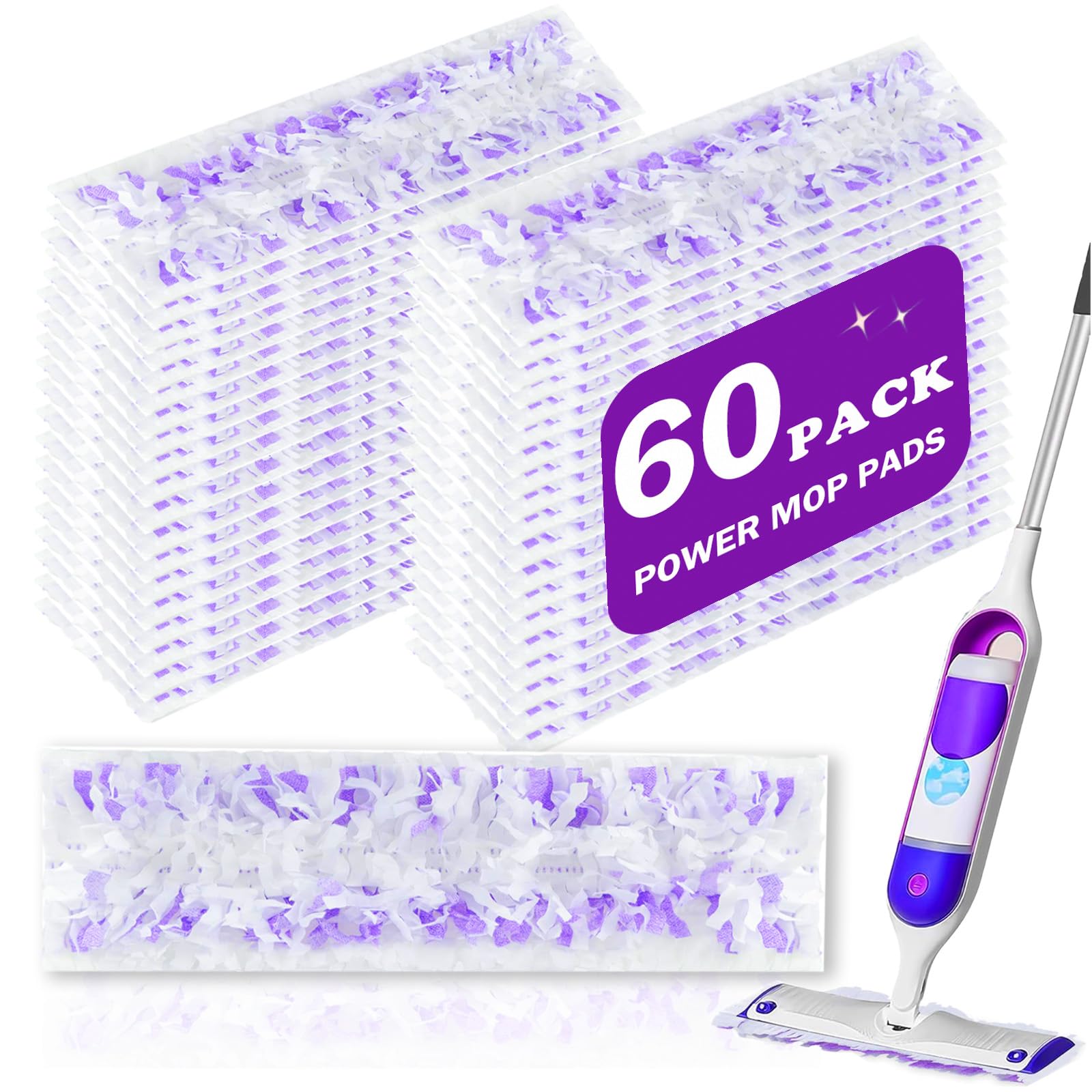 60 Pack Disposable Power Mop Refill Pads for Swiffer PowerMop - Multi-Surface Floor Cleaning Mop Pads, Compatible with Swiffer Wet Pads Refill, 12 Layers Thickened | 5X Cleaning Power
