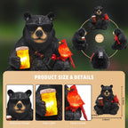 YHSOLAR Solar Black Bear Statue for Garden with Beer and Cardinals