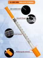100 Pack 1ml Disposable Syringe, 30G 1cc 5/16 Inch (8mm) Lab Supplies Syringes, Individually Wrapped