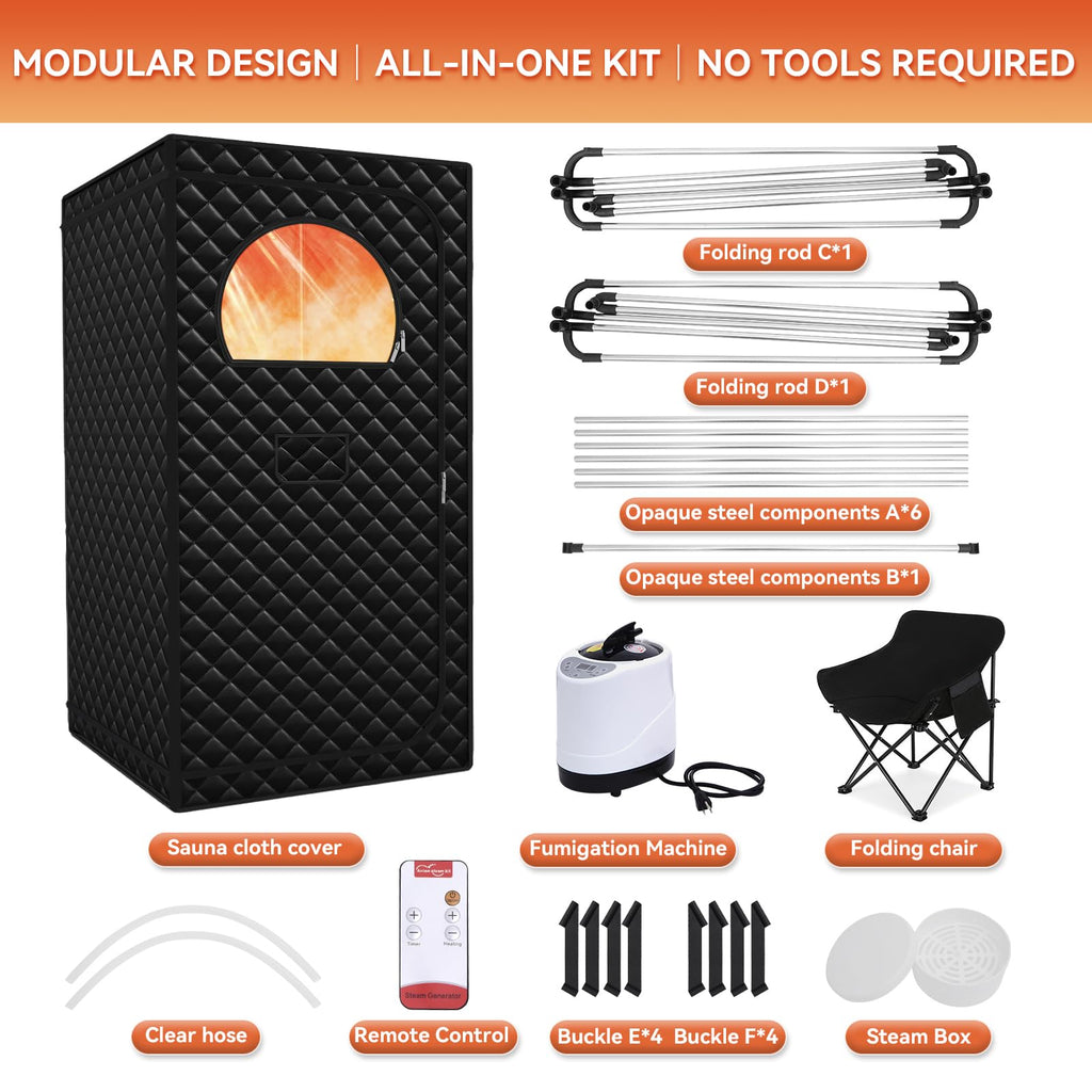 Gozuna Upgraded Portable Sauna for Home, Large Size Personal Sauna Box with 3L 1300W Steamer, Big Folding Chair, 9 Levels Heat, Full Body Steam Room Tent for Home Relaxation Spa 3'x3'x5.9' Black