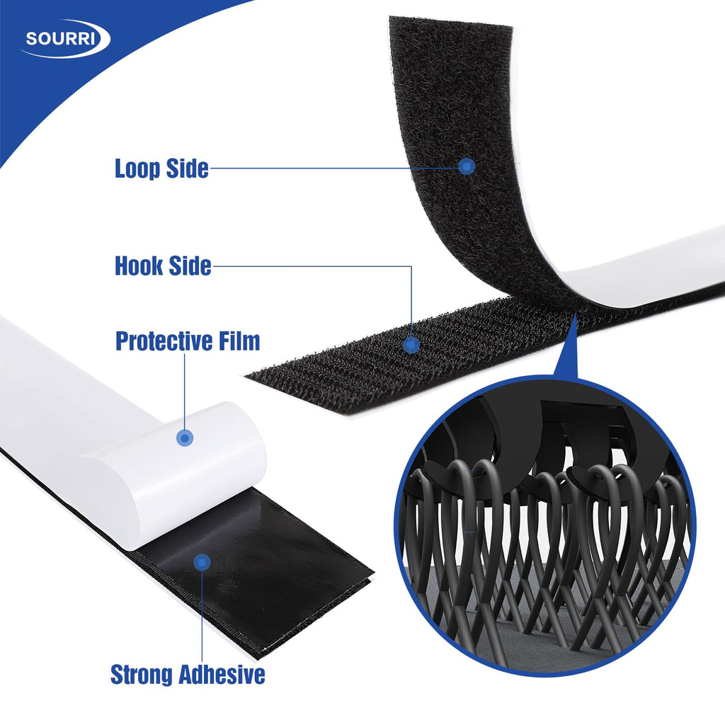 SOURRI 1 Inch x 82 Feet Hook and Loop Tape Sticky Back Fastener Roll, Nylon Self Adhesive Heavy Duty Strips Fastener for Home Office School Car and Crafting Organization