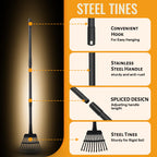Small Rakes for Garden Beds,11 Tines Heavy Duty Metal Yard Hand Rake with 63in Adjustable Handle,Ideal Gardening Rakes for Gathering Leaves,Shrub,Dog Poop,Garden Flower Beds