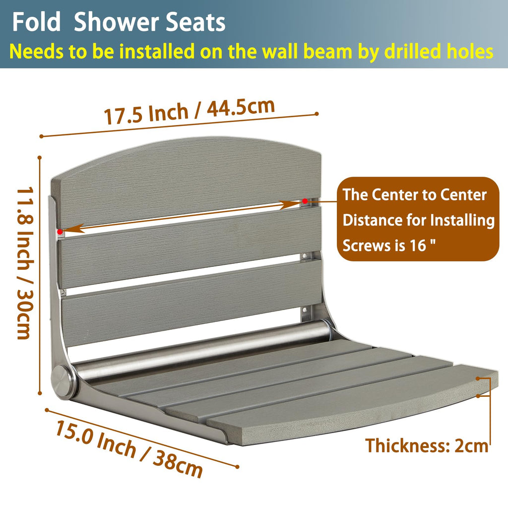 17.5" Folding Shower Seat Wall Mounted,Foldable Shower Bench,Fold Down Shower Seat,Folding Shower Seat Bench,Wall Mount Shower Seat Bench Chair (Grey)