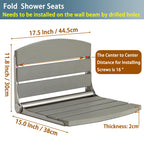 17.5" Folding Shower Seat Wall Mounted,Foldable Shower Bench,Fold Down Shower Seat,Folding Shower Seat Bench,Wall Mount Shower Seat Bench Chair (Grey)