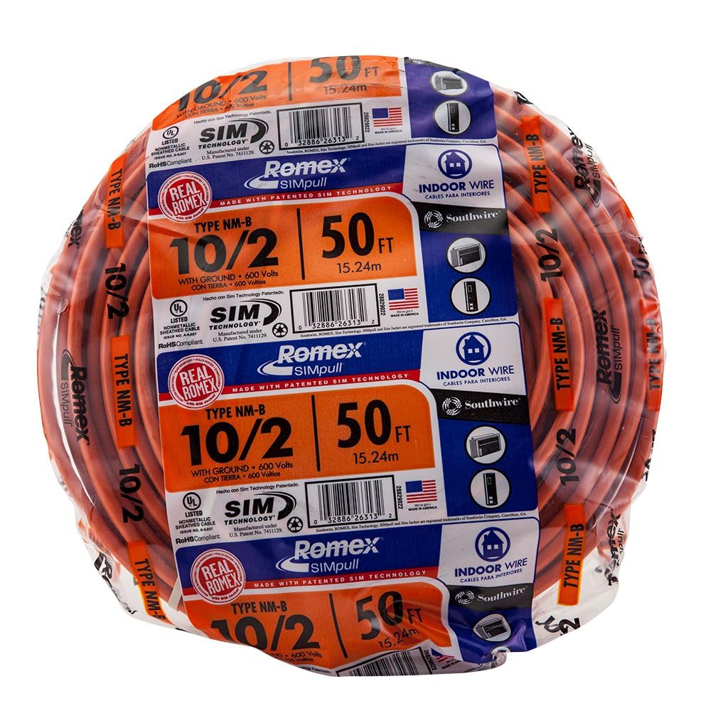 Southwire Romex™ Brand Simpull Solid Indoor 10/2 W/G NMB Cable 50ft coil - SW# 28829022
