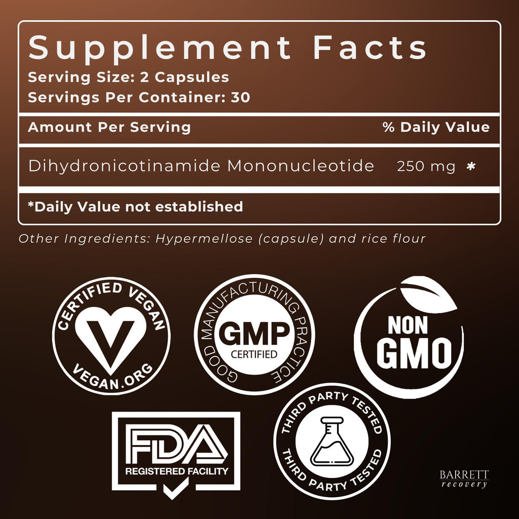 Barrett Recovery NMNH NAD+ Support Supplement – Daily Cellular Energy & Vitality Support, Unflavored Capsules, 60 Count
