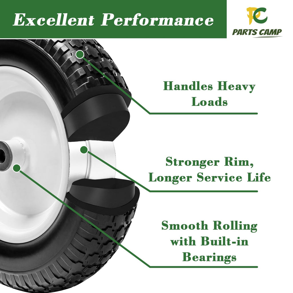 Parts Camp 14.5" Flat Free Wheelbarrow Tire 3.50-8 Wheelbarrow Tires 2 Pack