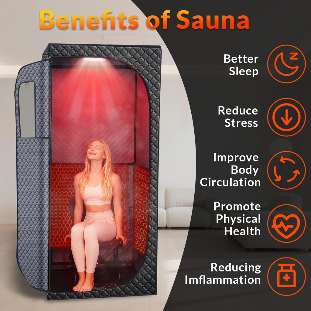 Veloqore Dry Infrared Sauna, Saunas Box with Red Light Therapy for Relaxation, Detox and Muscle Relief, 9 Levels Up to 140°F Personal Indoor Saunas Tent, Portable Sauna for Home, Bedroom, Living Room