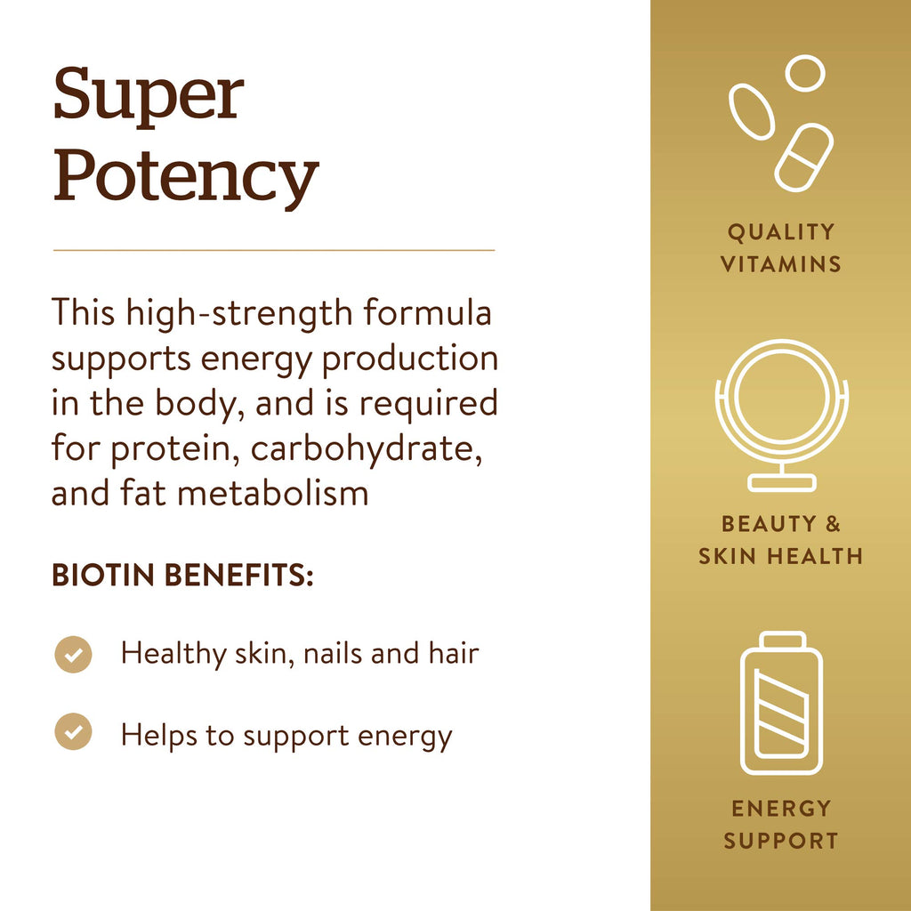 Solgar Biotin 5000 mcg,100 Veg Caps-Promote Healthy Skin,Nails&Hair-Supports Energy Production,Protein,Carbohydrate&Fat Metabolism-Vitamin B-Non GMO,Vegan,Gluten Free-100 Servings,(Pack of 2)