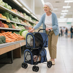 HAPPAWS Dog Stroller with 2 Detachable Carrier, Pet Stroller for Small Medium Dogs Cats, Jogger/Travel/Camping, 4-in-1 Doggy Pet Carrier, Carrier Strolling Cart with Lockable Wheels, Navy Blue