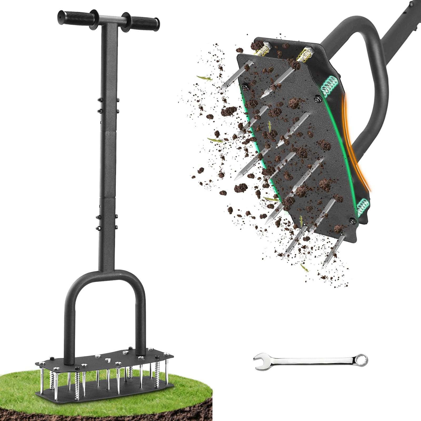 AHXPOCF Manual Lawn Aerator Tool, 11 Spike Steel Aerator for Yard