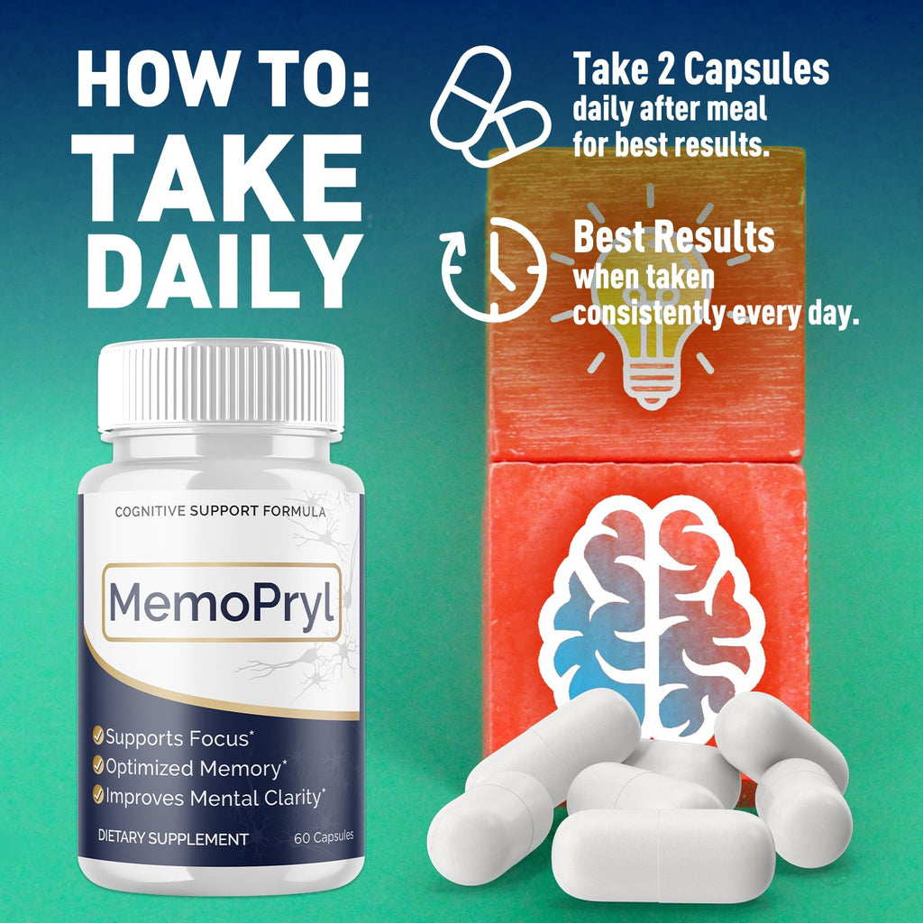 Memopryl Capsules, Memopryl Brain Pills with Natural Ingredients, Advanced Formula Memo Pryl Maximum Strength Health and Wellness Support Multivitamin Supplement Pills for Women and Men (60 Capsules)