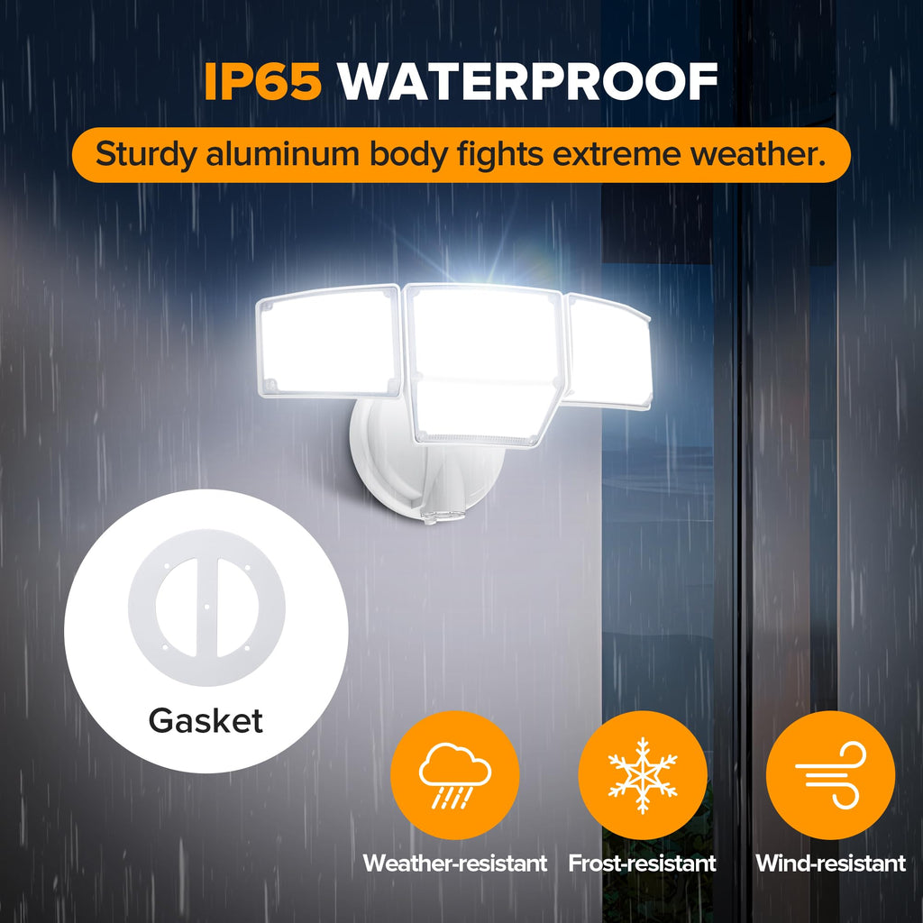 LUTEC 80W Dusk to Dawn Flood Lights Outdoor, 9000LM Super Bright LED Security Light with Photocell, IP65 Waterproof, 5000K Daylight, Hardwired 4 Heads Floodlight for Garage, Yard -2 Pack (White)