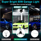 2Pack 80W LED Garage Light, 8000 Lumen Ceiling Lights with 3 Adjustable Panels, 6500K Daylight Light Bulb Fixture LED Lights for Garage, E26/E27 LED Shop Lights, Attic Workshop LED Bay Light