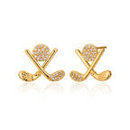 lijiayione Golf Stud Earrings for Women, Gold Plated Hypoallergenic Flat Back Cubic Zirconia Sports Jewelry, Cute Small Dainty Novelty Accessory Birthday Gift for Golfer Player Fan Tournament Team Match (Gold)