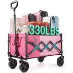 TOURIT Foldable Collapsible Wagon with All Terrain Wheels, Heavy Duty Portable Cart for Camping Beach Shopping, 330 lbs Capacity Utility Cart, Black