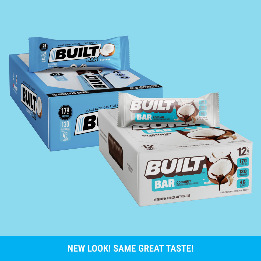 Built Bar, Protein Bars, 17g Protein Snacks, On-The-Go Bars with only 130 Calories & 4g Sugar, Coconut, 12 Count
