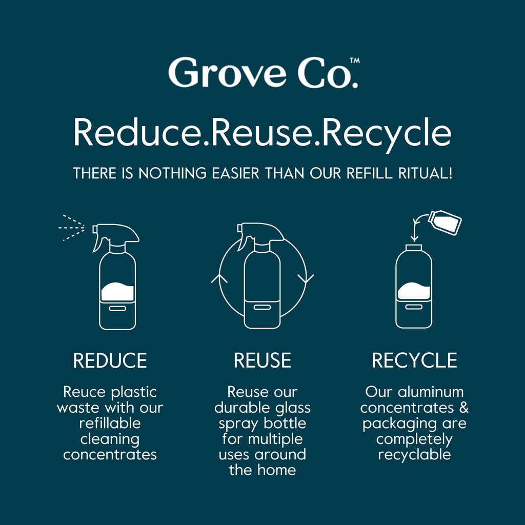 Grove Co. Glass Cleaner, Refill Concentrate (6 x 1 Fl Oz) Streak Free, Plant-based Household Cleaning Supplies, No Plastic Waste, Orange & Rosemary Fragrance, 3 x 2 Pack Refills
