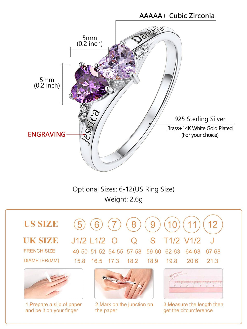 Custom4U Sterling Silver Rings for Women Personalized Name Ring