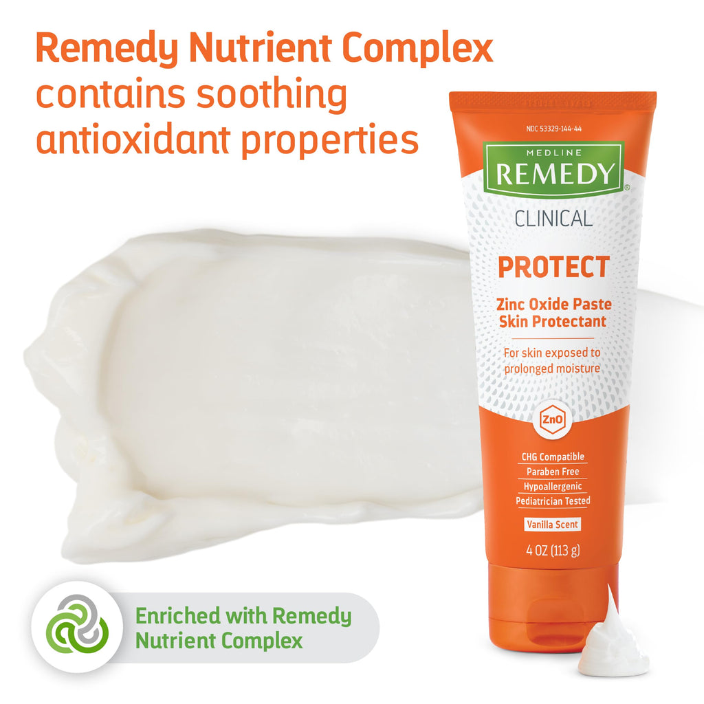 Medline Remedy Clinical Zinc Oxide Paste Skin Protectant (4 oz Tube), Vanilla Scent, Diaper Rash Cream, Incontinence Care, Wetness Protection, Paraben Free, Hypoallergenic, Adults, Children