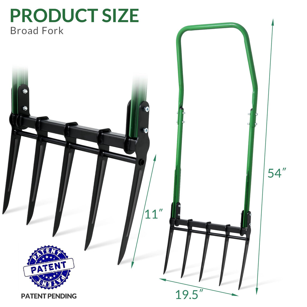 Senvert BroadFork Garden Tool, Heavy Duty 5-Tine Broad Fork Hand Tiller, Garden Pitchfork with Ergonomic U-Shaped Handle, Digging Fork for Gardening, Cultivating