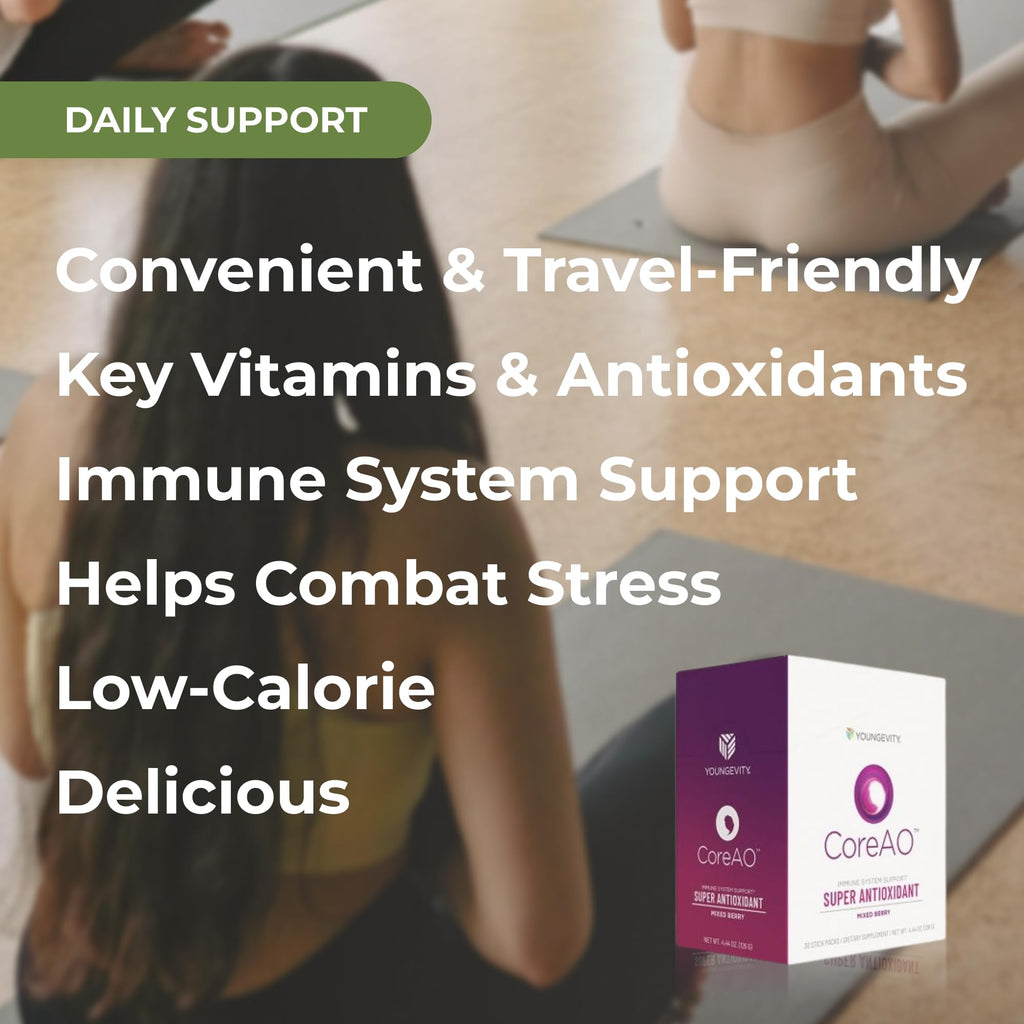 Youngevity Official CoreAO Stiks – Antioxidant Superfood Supplement - Vitamin C, D3, and Zinc - Immune Support, Berry Flavor, On-the-Go Stick Packs, Non-GMO, Gluten-Free, and Low-Calorie – 30 Servings